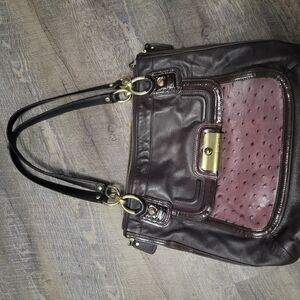 Coach Brown Leather Shoulder Bag with Gold Hardware